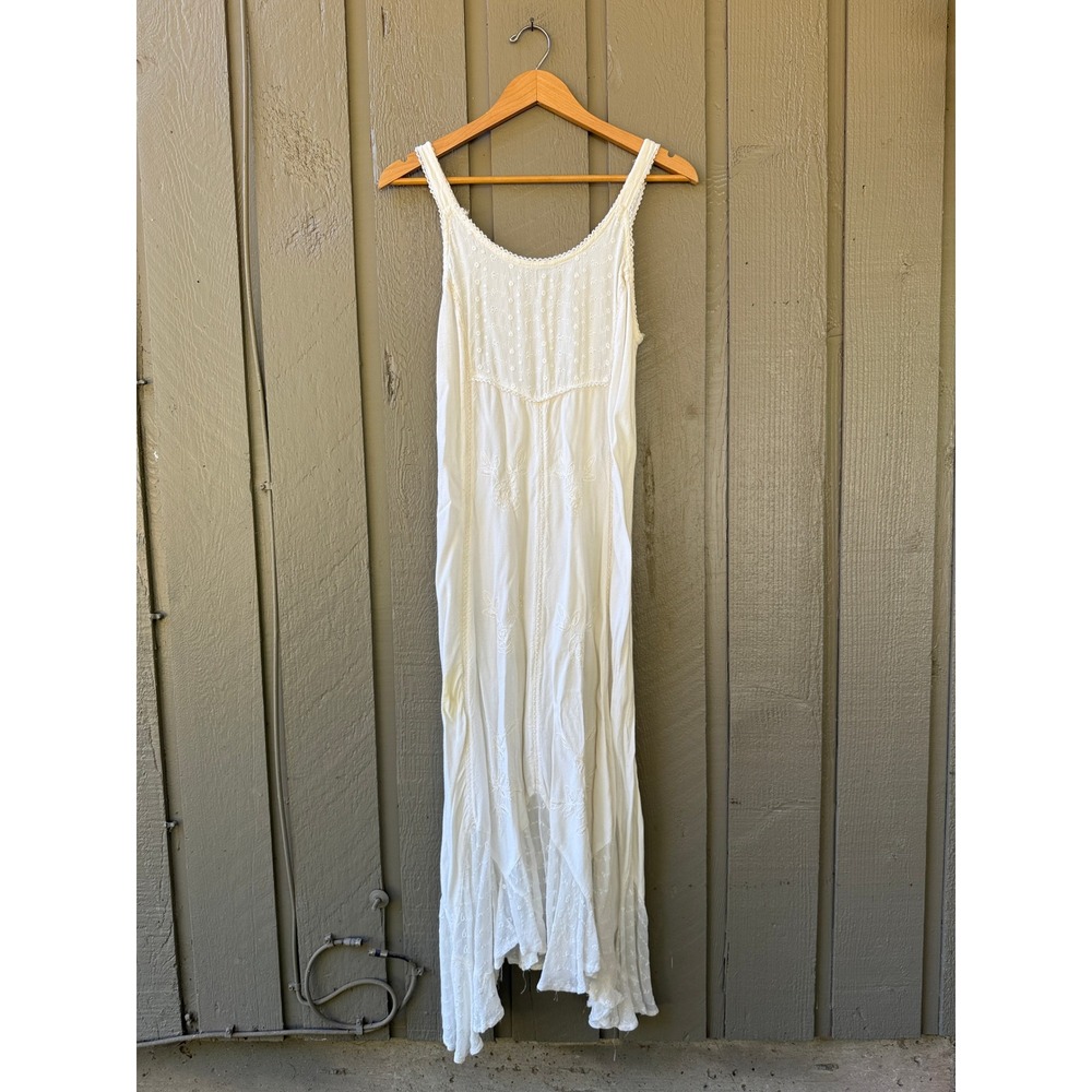 Cute Options Embroidered Handkerchief Hem Maxi Dress Womens M White Rayon Boho